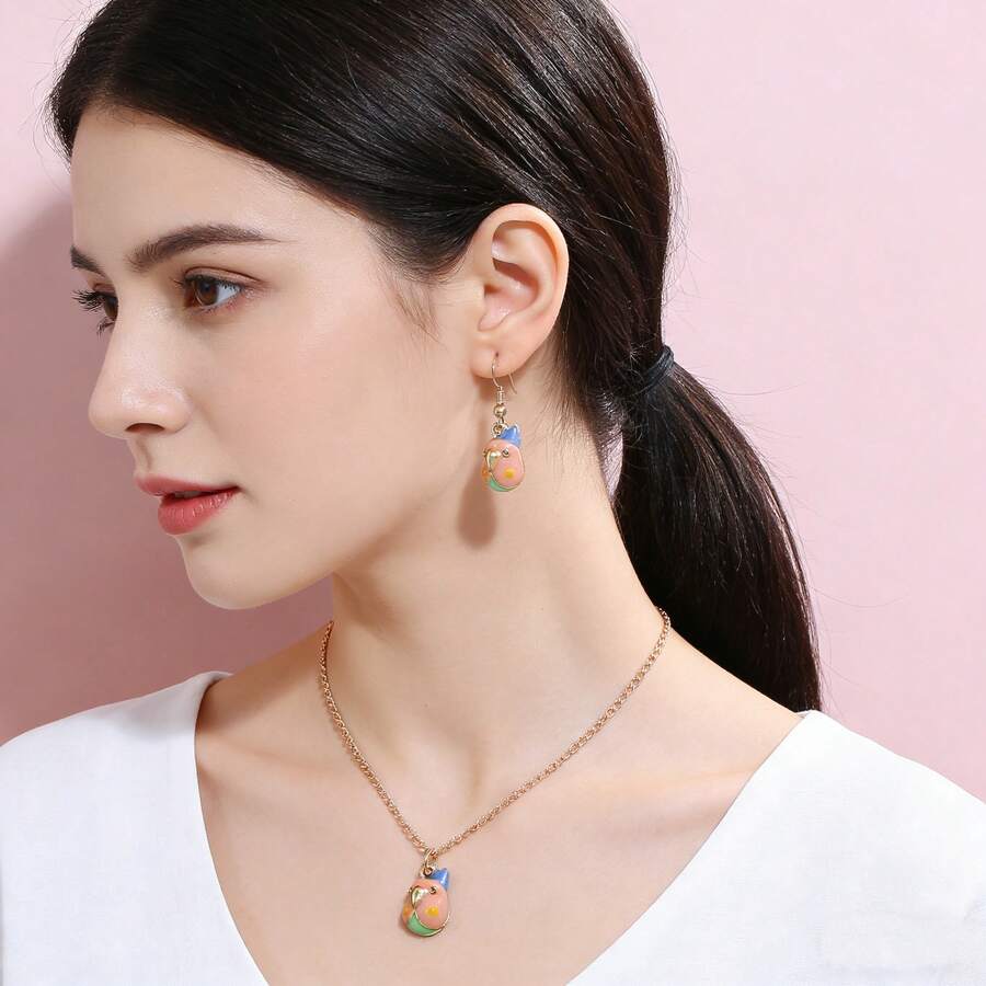 1件时尚简约可爱卡通鹦鹉动物吊坠项链，适合女性日常、旅行、度假、晚宴佩戴 - WXL038小鳥 - 查看 1