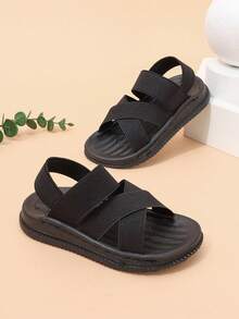 婴儿休闲舒适弹力带凉鞋，婴儿平底凉鞋 - 黑色 - 查看 2