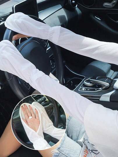 1 par de mangas de proteção solar para dirigir no verão, respiráveis e com proteção UV, disponíveis em cinza, azul, rosa, preto e branco. Ajuste folgado para mulheres dirigindo, pedalando e como acessório para carro.