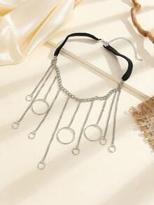 1 pieza Tobillera con cadena de círculo grande y pequeño, estilo minimalista europeo y americano de moda - Plateado - Ver 5