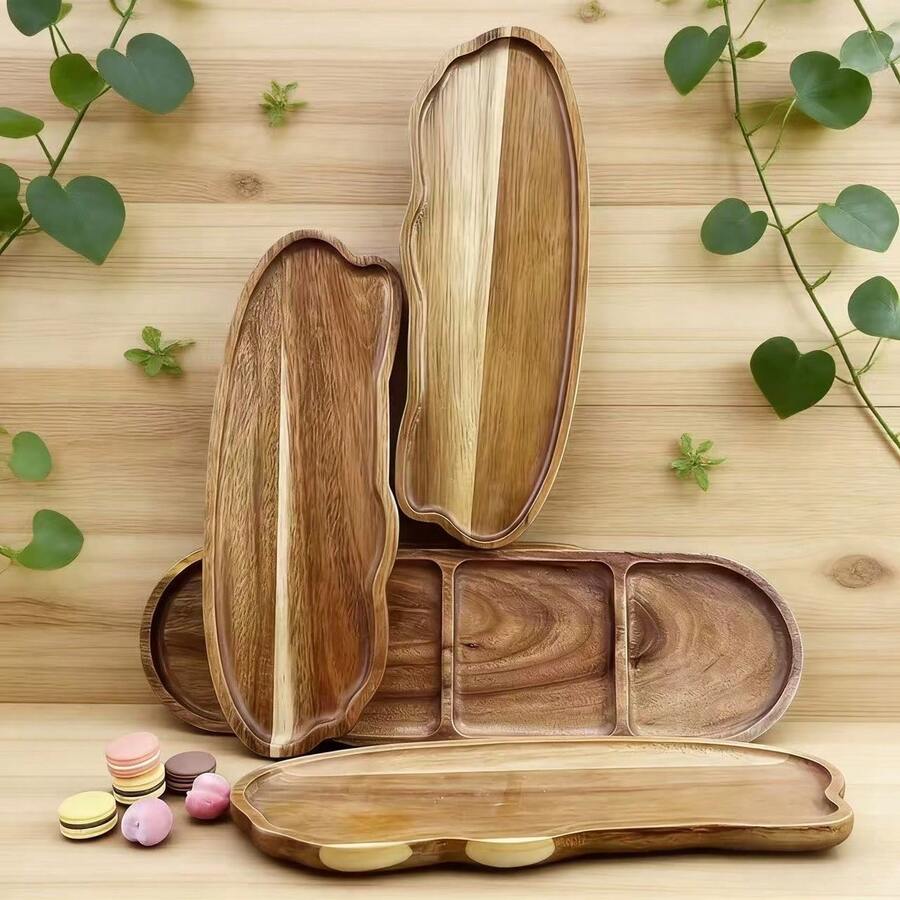 Wooden Plate, Fashionable Wooden Tray - Perfect For Nuts, Snacks And Tea - Coffee Dining Plate - Unique Home Decor Accessory - Kitchen/Dining Room Serving Tray