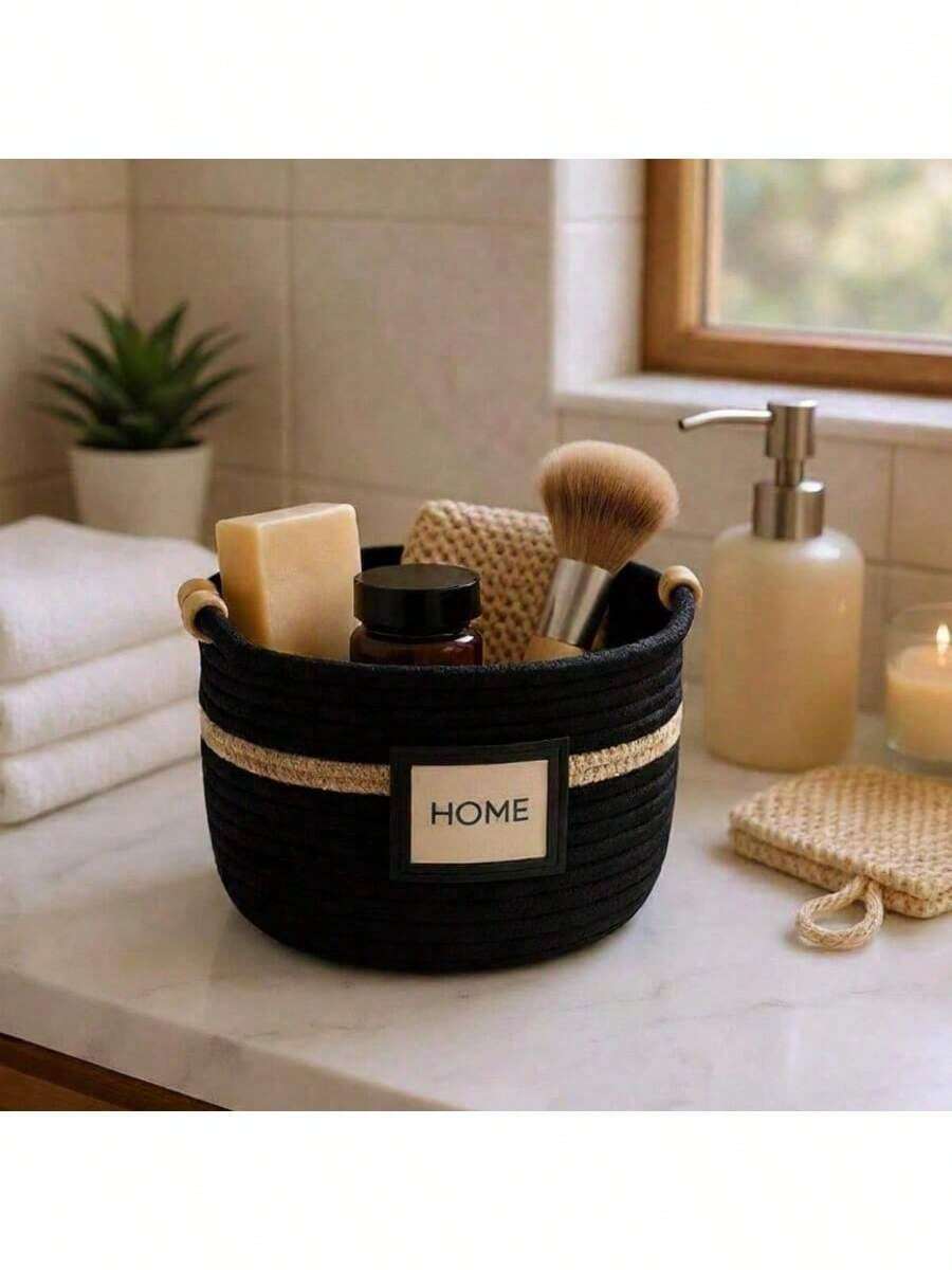 Made In Turkey - Knitted Organizer Basket – 22 X 24 Cm – Soft & Durable Storage Solution - Black - View 1