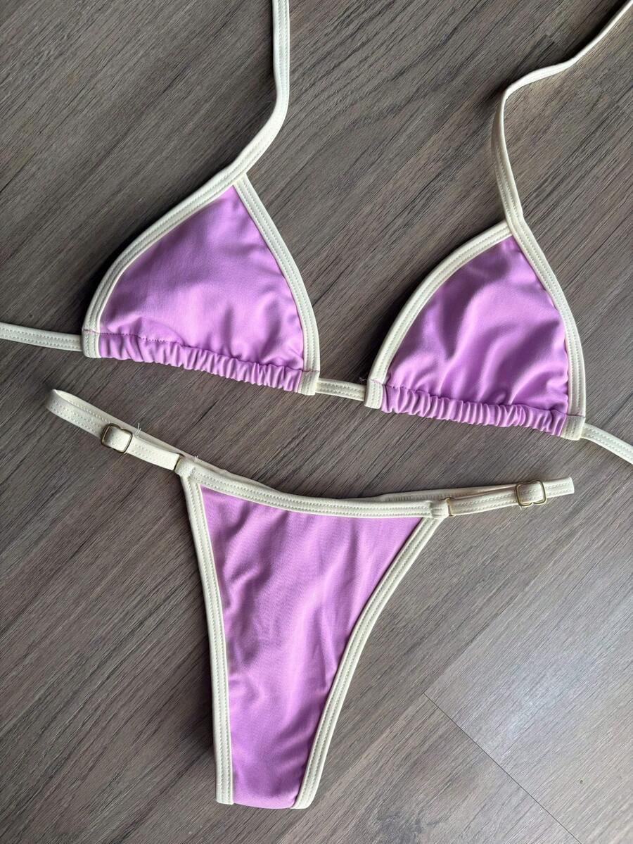 Brazilian String Bikini Without Padding, Thong Bottom, World Cup Tan Lines, Green, Yellow And Blue. - Rosa - 查看 1