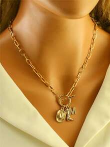 1pc Retro Classic Letter Western Cowboy Hat Pendant, With Gold Stainless Steel Paperclip Chain, Women Necklace - Yellow Gold - View 6