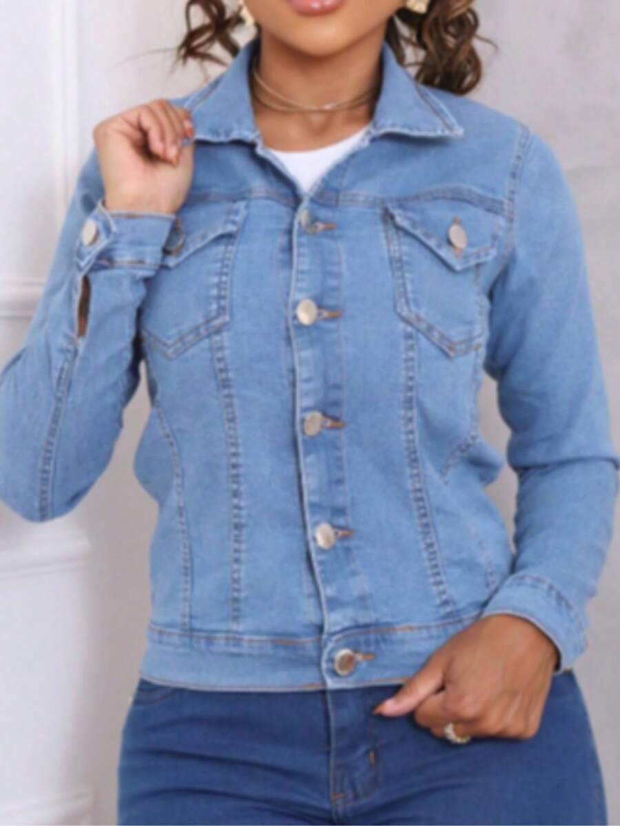 Women Jackets - 淺色水洗藍 - 查看 1