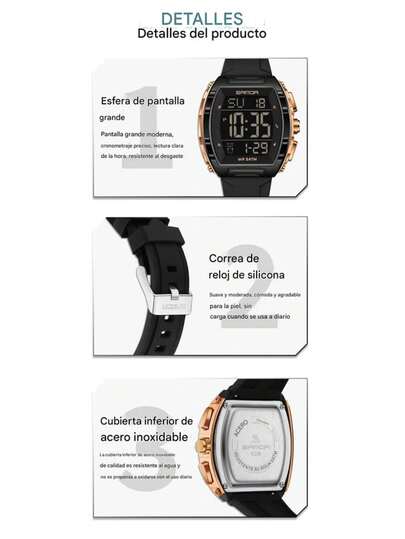 Reloj rojo 02 electrónico forma barril multifuncional impermeable LED electrónico deporte alarma