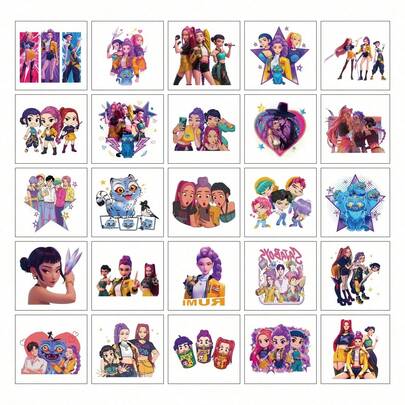 25pcs/Pack Cartoon Witch Hunting Squad Stickers, K-Pop High-End Colorful Cartoon Anime Graffiti Creative Stickers (Random Styles)