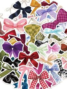 50pcs Bow Tie/Knot Stickers Aesthetic Cute Vibes For Journal, Phone Case, Tablet, Water Bottle, Helmet, Bike, Luggage, Waterproof Decals - Multicolor - View 8
