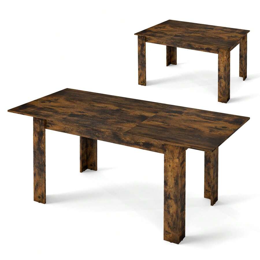 COSTWAY Extendable Dining Table, Modern Kitchen Table W/ Adjustable Tabletop, L-Shaped Legs, Large Industrial Dinner Furniture For Kitchen, Dining Room, 110 KG Load Capacity, Brown - Brown - View 1