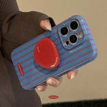 GUCADI 1pc Film Blue & Red Striped [Soft] + Red Triple Circle Stand Red & Blue Striped 16 17 Phone 15 Pro Retro Film Style Stand 14 Full Coverage 13 - Xanh và Đỏ - Xem 1