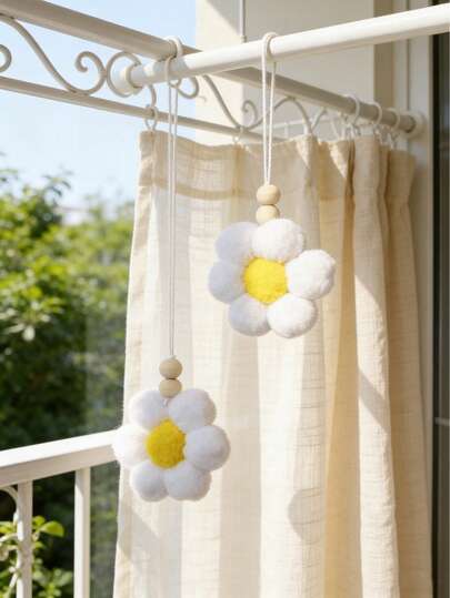 2件雏菊花装饰，可爱清新的春季花卉挂饰，柔和的白色和黄色花朵设计，简约波西米亚家居装饰，适合春夏，可用于墙壁、窗户、架子、窗帘、客厅、卧室、入口、公寓、宿舍、咖啡馆、派对等。