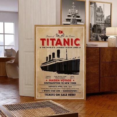 1pc Frameless White Star Line Vintage Travel Poster Art Print Harland And Wolff Shipyard Belfast Northern Ireland Maiden Voyage Nautical Wall Art Retro Chic Aesthetic Canvas Poster Minimalist Whimsical Folk Art Decor Rustic Painting For Apartment, Living Room, Bedroom, Dorm, Home Office Funkyposters Prints For Wall Room Decor Dorm Essentials College Room Party Decor Best Gift Choice