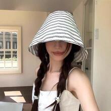 Mũ xô vành rộng kẻ sọc kiểu Pháp thời trang mới về, phong cách thường ngày, đa năng, chống nắng mùa hè, thoáng khí, kiểu dáng nhỏ nhắn, phong cách Hàn Quốc/Nhật Bản, mũ xô nhỏ nhắn được các ngôi sao mạng ưa chuộng. - Mũ khăn trùm đầu kẻ sọc - Xem 2