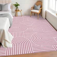 1Pcs Room Decor Modern Rainbow Stripe Geometric Pink Rug For Living Room Bedroom Runner For Hallway Non-Slip Machine-Washable Floor Mat Foldable & Durable Home Decor Abstract Area Rug For Dining Room Dorm - Hồng - Xem 1