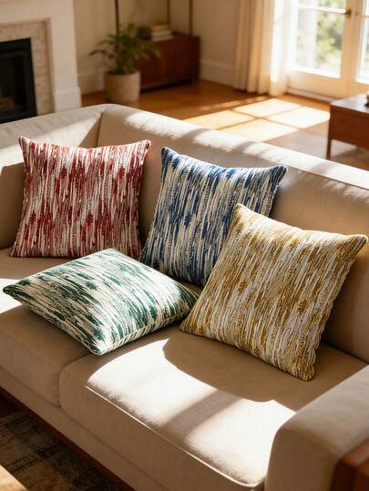 4 件套撞色印花抱枕套，家居装饰沙发靠垫套，卧室床头板枕套，汽车座椅腰垫套，房间装饰