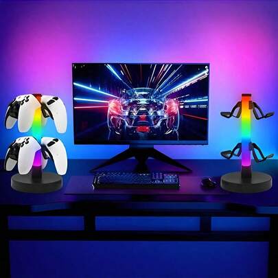 RGB LED Desk Lamp With Headphone Stand And Phone Holder, USB Powered Color Changing Ambient Light For Gaming Room, Office And Party Decoration, Comes With 4-Key Controller, Ideal Gaming Desk Accessory For Gamers And Professionals