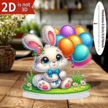 2D Flat Cute Rabbit, Easter Diamond Painting Desktop Decor, DIY Asymmetrical Shape Acrylic Diamond Embedded Decorative Craft Gift, 2D Flat - A - View 1