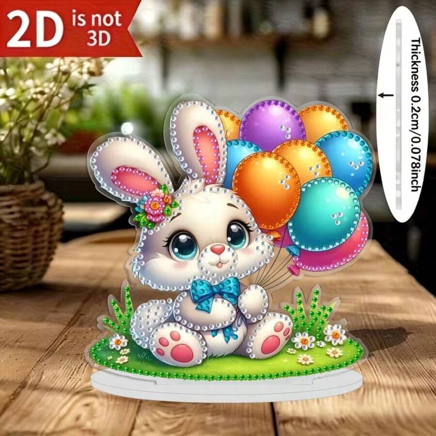 2D Flat Cute Rabbit, Easter Diamond Painting Desktop Decor, DIY Asymmetrical Shape Acrylic Diamond Embedded Decorative Craft Gift, 2D Flat - A - View 1