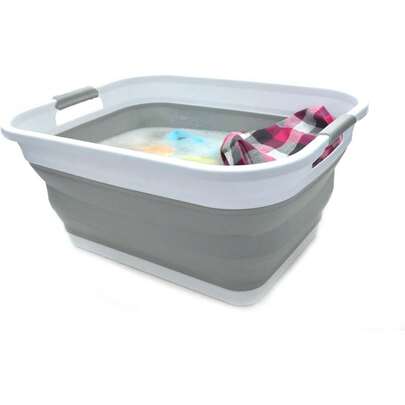 41L Collapsible Plastic Laundry Basket Foldable Pop Up Storage Container Portable Washing Tub Space Saving Hamper Grey Rectangular