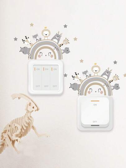 4个创意卡通彩虹笑脸可爱动物开关贴纸，自粘插座装饰贴纸