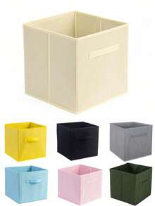1pc Non-Woven Fabric Colorful Square Storage Box, Foldable Clothes Organizer, Multi-Functional Storage Solution Fabric Storage Cube With Handle, Suitable For Organizing Clothes, Toys, Books, Applicable To Shelves, Room, Wardrobe, Multi-Color - Multicolor - View 1