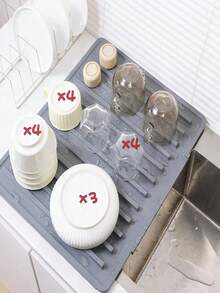 1pc Thick Silicone Kitchen Sink Mat | Non-Slip, Heat-Resistant, Waterproof Sink Countertop Drain Mat With Drain Groove - Easy To Clean, Rollable Dish Drying Mat To Protect Utensils, Plates And Countertop. - Multicolor - View 4