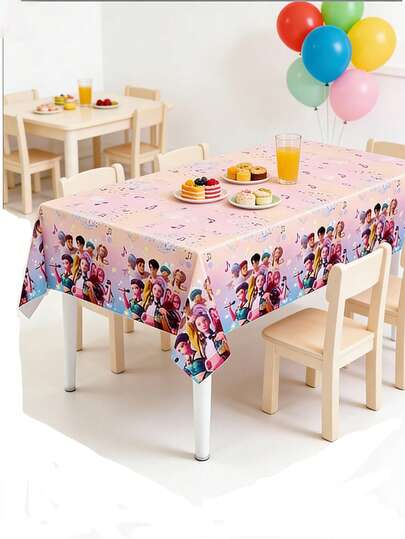 New Korean Cartoon Theme Birthday Party Disposable Tablecloth Set, Fashionable Cartoon Party Supplies, Suitable For Girls' Birthday Celebration