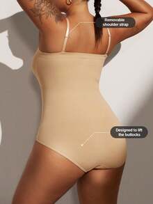 1pc Women Plus Size Seamless Strapless Jumpsuit, Removable Strap, Slimming, Shaping, Black, Summer - Apricot - View 5