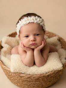 新生儿摄影道具 婴儿优雅仿珍珠串珠发箍，带蕾丝流苏细节 发饰 摄影棚 - 彩色 - 查看 3