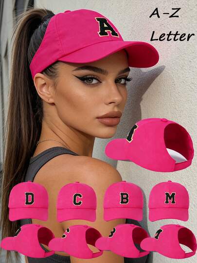1pc Women's Customized A-Z Letter Ponytail Baseball Cap, Casual Messy Bun Ponytail Hat, Lightweight Peaked Cap, Sun Hat, Fashionable Peaked Sun Hat, Suitable For Outdoor Sports And Casual Daily Wear