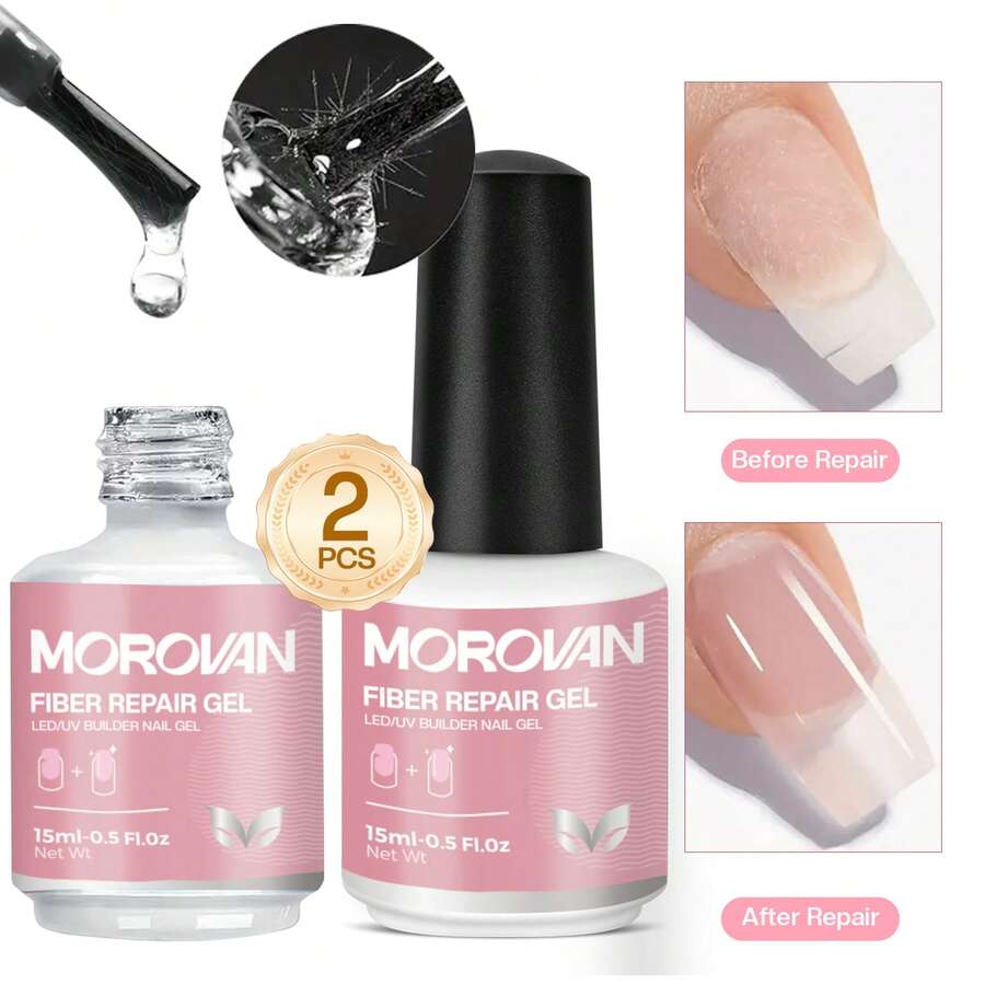 Morovan Cracked Nail Repair Gel: 2pcs 15ML Nail Fiber UV Gel Healthy Nail Strengthener For Restore Weak Nails Broken Nail Damaged Nails - Fill In And Fix Nail Cracks Flawlessly - 2pcs - 查看 1