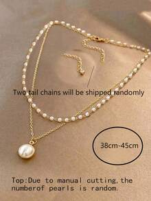1件女士双层珍珠吊坠项链，珍珠数量随机，2种随机款式链条 - 金黃色 - 查看 4