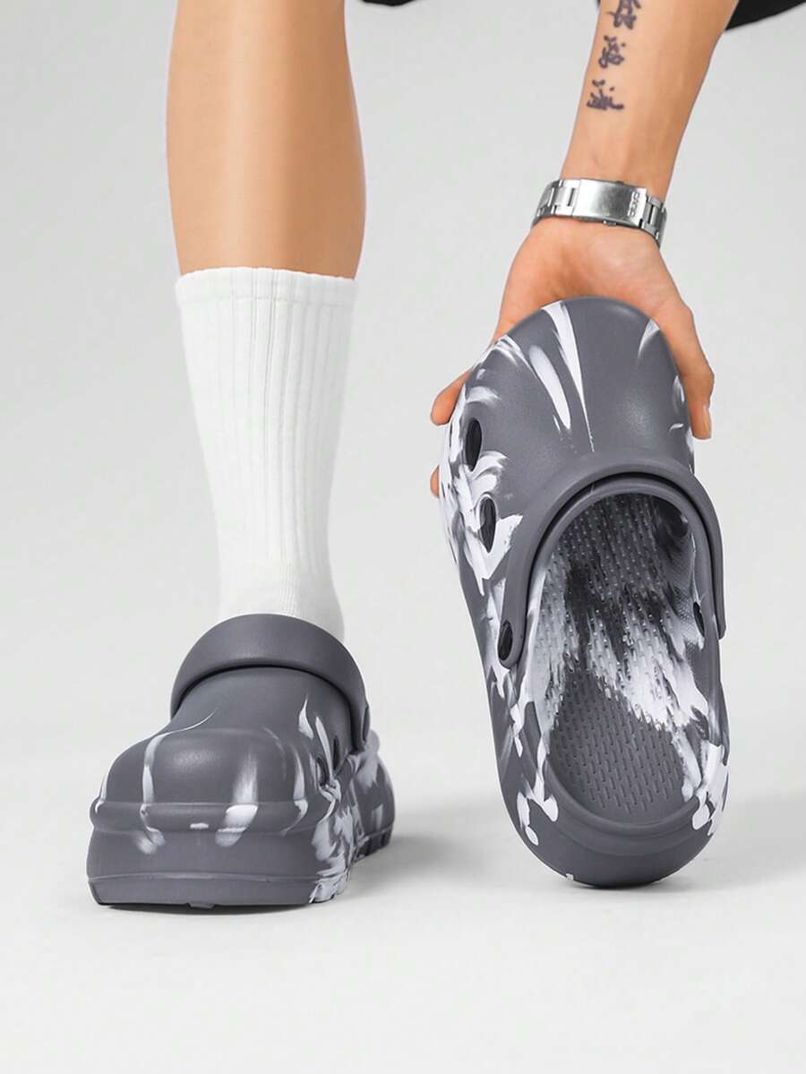 Splash Ink Platform Sandals - Fashionable Thick-Sole Hollow Out Clogs-Style Shoes