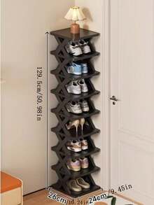 1pc 9/6/3 Tier Vertical Shoe Rack, Space Saving Narrow Shoe Organizer, Small Shoe Rack DIY Freestanding, Suitable For Entryway Closet Hallway, Easy Assembly Stable Structure, Black Plastic Material - Multicolor - View 10