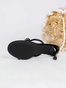 Women's Round Toe Peep Toe Stilettos Slide Sandals, Black High Heel Slippers For Summer - Black - View 2