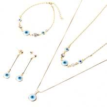 Evil Eye And Crystal Zirconia Set Gold Plated – Earrings, Necklace, Choker And Bracelet, Elegant And Protective - 金色 - 查看 9