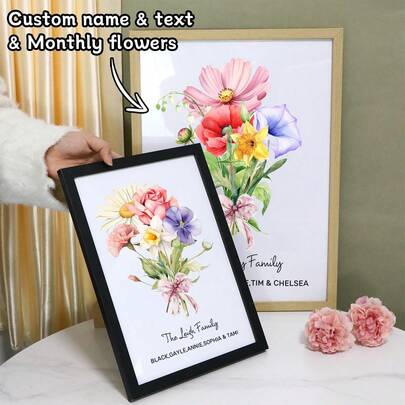 Tranh treo tường khung hoa theo yêu cầu, tranh trang trí phòng hoa cá nhân hóa với tên và chữ viết cho phòng ngủ, phòng khách, tranh hoa gia đình tùy chỉnh làm quà tặng kỷ niệm Ngày của Mẹ, kỷ niệm, sinh nhật, quà tặng trang trí nhà cửa theo chủ đề thực vật trang nhã tùy chỉnh làm quà tặng kỷ niệm cho mẹ, vợ và gia đình