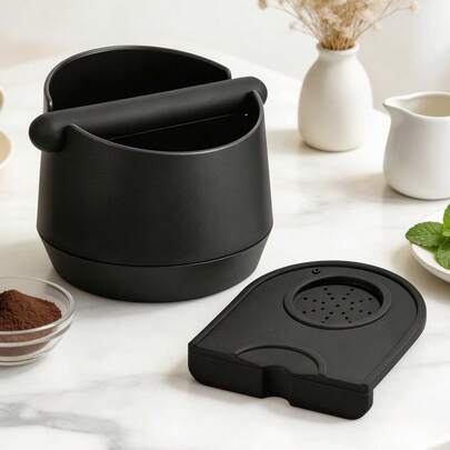 2 件套咖啡渣收集盒及压粉垫，咖啡机配件，配有可拆卸压粉杆和防滑底座，适用于家庭、办公室、咖啡馆、酒吧