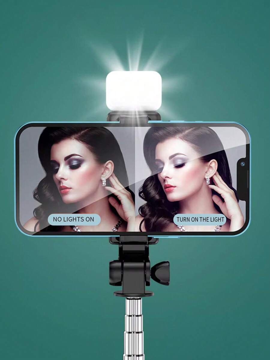 无线手机自拍杆，带直播美颜补光灯、便携式一体三脚架和自拍灯 - 自拍桿 - 查看 1
