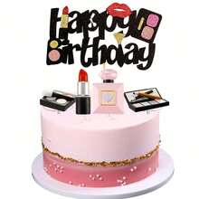 5pcs Makeup Themed Cake Decorations - 3D Resin Cosmetic Cake Toppers, Lipstick, Paper Cup Cake Decor, Perfume Bottle Cake Decorations, Suitable For Bridal Shower, Makeup Salon, Spa Theme Party - 5pcs - View 2