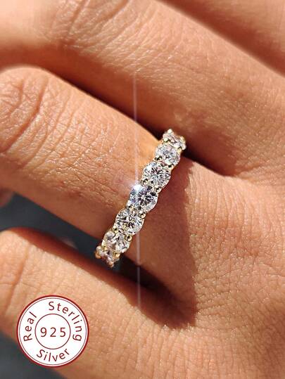 1pc Moissanite Engagement Ring, S925 Sterling Silver Commitment Ring, Eternal Ring, Anniversary Ring, Luxury Jewelry Gift For Women