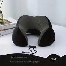 1 almohada de viaje de rebote lento, almohada de apoyo para el cuello con reposacabezas en forma de U, almohada para siesta, almohada de avión de viaje para avión de viaje de oficina - Negro - Ver 2