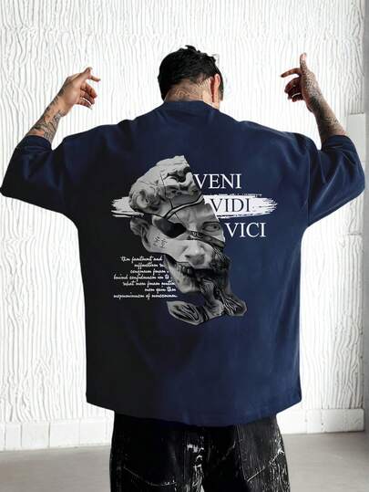 Áo thun nam tay ngắn bằng lụa in hình chân dung điêu khắc trừu tượng