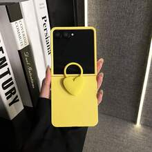 Funda de teléfono amarilla simple y lujosa con anillo en forma de corazón compatible con Samsung Galaxy ZFlip7 Z Flip6 ZFlip 5, funda trasera, funda de teléfono compatible con - Amarillo - Ver 3