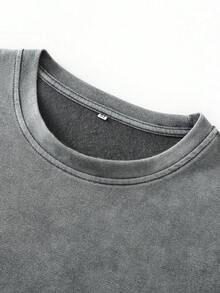 Plus Size Men's Casual Graphic Face & English Print Drop Shoulder Crew Neck T-Shirt, Streetwear Y2K Style, Suitable For Daily Wear - Grey - View 7