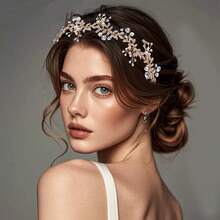 1 pieza Diadema ajustable con hoja de aleación de rhinestone y perla falsa, adecuada para uso diario y bodas, se puede usar como tocado o cadena para la cintura, de alta calidad y no se destiñe, diseño elegante y de moda, versátil para mujeres, niñas, novias, damas de honor, eventos de moda, regalo del Día de San Valentín para esposa/novia - Plateado - Ver 9