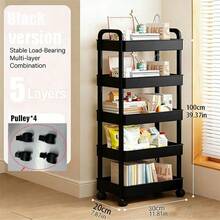 Wielofunkcyjny regał magazynowy na kółkach – plastikowy kosz do przechowywania z plecionym uchwytem, odpowiedni do biura, kuchni, łazienki, sypialni, regał magazynowy na kółkach z pionowymi półkami, półki pionowe, wózek magazynowy na kółkach, przechowywanie w łazience, przechowywanie w kuchni, regał pomocniczy, półki ruchome, biurko do domu i biura, regał - Wielokolorowe - Zobacz 15