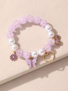 Sweet Style Glass Bead Bracelet With Heart, Flower, Butterfly Pendants, Handmade, Suitable For Daily Wear, Teenage Girls - Butterfly Style - View 1