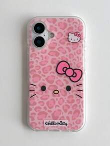 Sanrio 1个可爱粉色豹纹小猫表情手机壳，适用于 17 Pro Max、17 Air、新款17、16 Pro/15 Plus/14、13、12，卡通图案，防摔，防滑，全包覆，智能保护 - 粉色 - 查看 7