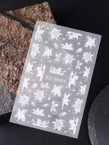 2片装白色山茶花美甲贴纸，优雅多瓣花朵，春夏花卉婚礼滑动式美甲饰品，女士和女孩美甲用品礼物 - 白色 - 查看 6